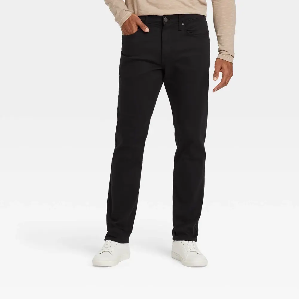 Goodfellow & Co Men's Athletic Fit Relaxed Jeans in Soft Light Wash Stretch Denim with Spandex, Classic Mid Rise Style with a Casual Cuffed Hem Plain Belt