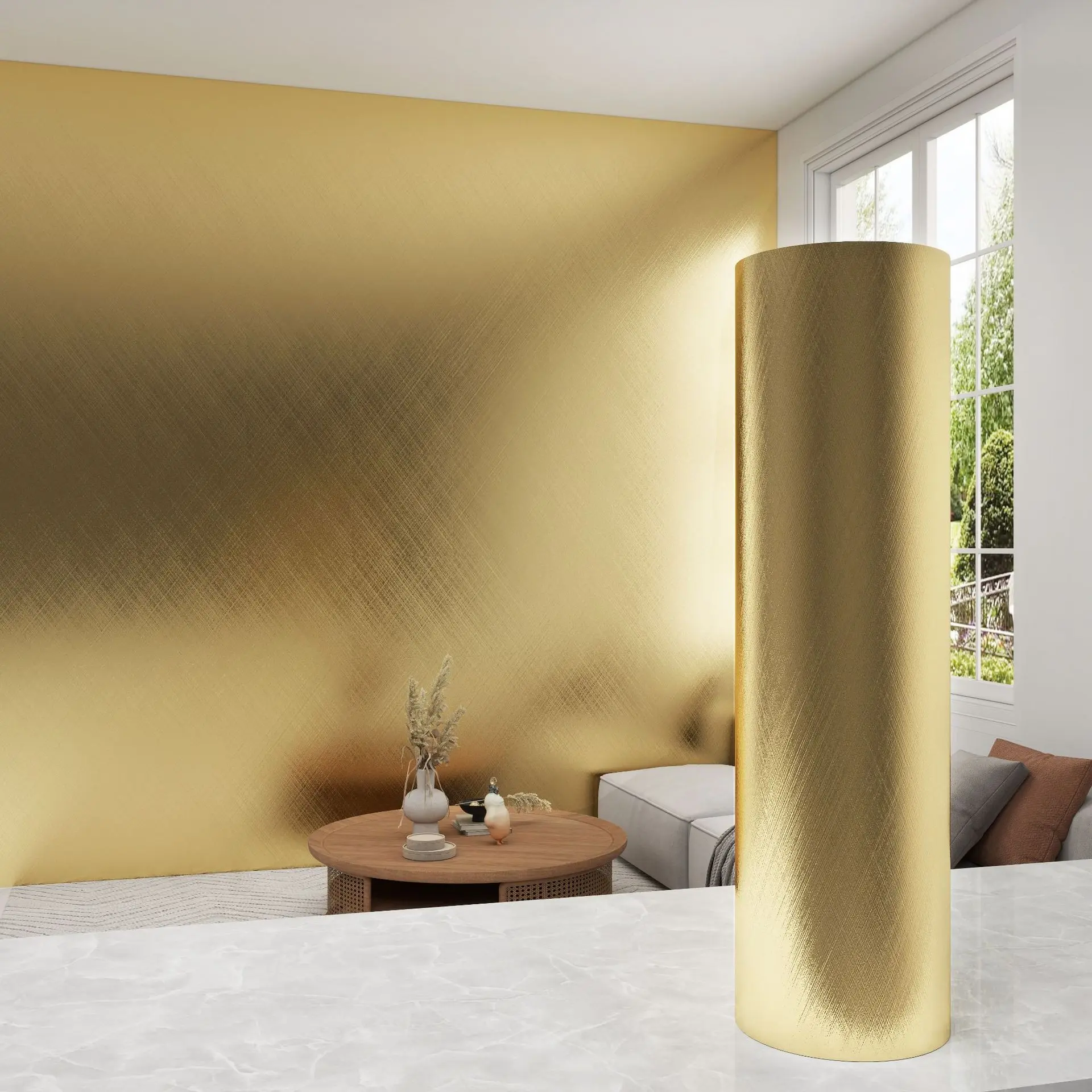 Self-Adhesive Metal Texture Wallpaper Roll, 15.7x118.1 Inches Vinyl Wall Paper, Easy Peel and Stick, Home Decor Sticker for Bedroom Living Room Bathroom, Peel and Stick Wallpaper Designs, Wall Cover