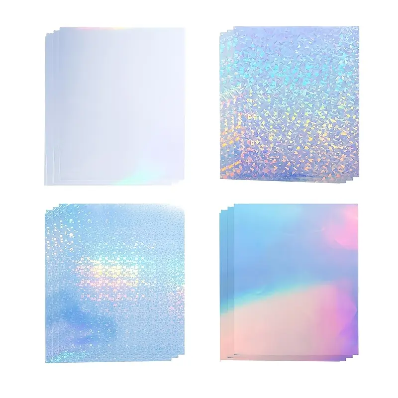 12 Sheets Vinyl Printable Sticker Paper A4 Size (8.25" x 11.7") Holographic Glossy Sticker Paper Self-Adhesive Waterproof Dries Quickly For Inkjet/Laser Printer