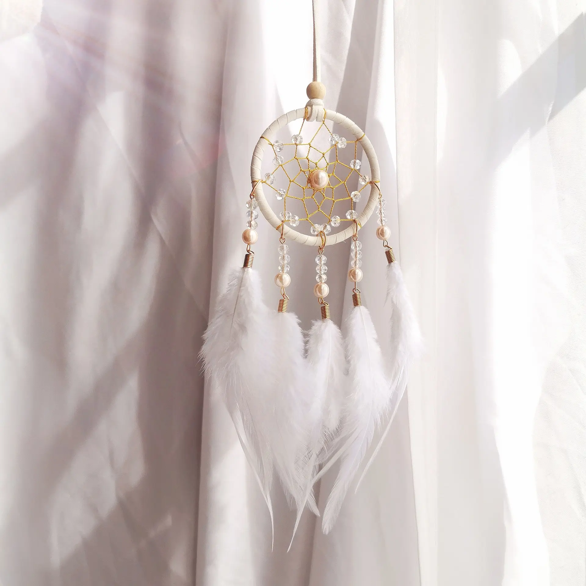 Bohemian Feathers & Beads Handmade Car Dream Catcher Ornament - Hanging Mirror-Ready Charm, Luck & Love Token, Gift-Ready Home Decor Accessory for Rearview Mirror