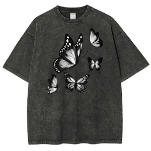 Monochrome Butterfly Cluster Washed Graphic T-Shirt, Vintage Aesthetic Moth Print, Gift For Grunge & Dark Academia Fans