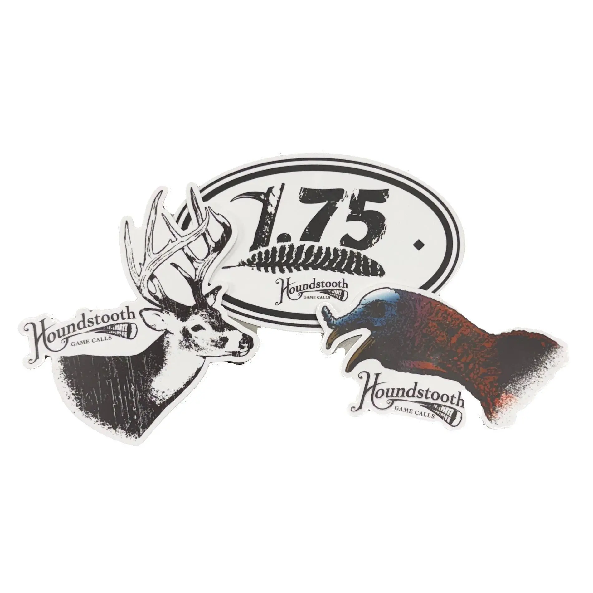 Houndstooth Game Calls Sticker 3-Pack – Boss Gobbler, Big Buck, and 1.75 Spur