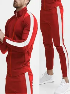 Men's Long Sleeve Color-Block Tracksuit - Stand Collar Zip-Up Hoodie & Jogger Pants Set | Fall/Winter Slim-Fit Sportswear, Gym & Streetwear Outfit, Breathable Two-Piece, Athletic Activewear Tracksuits, Tracksuit Matching Set