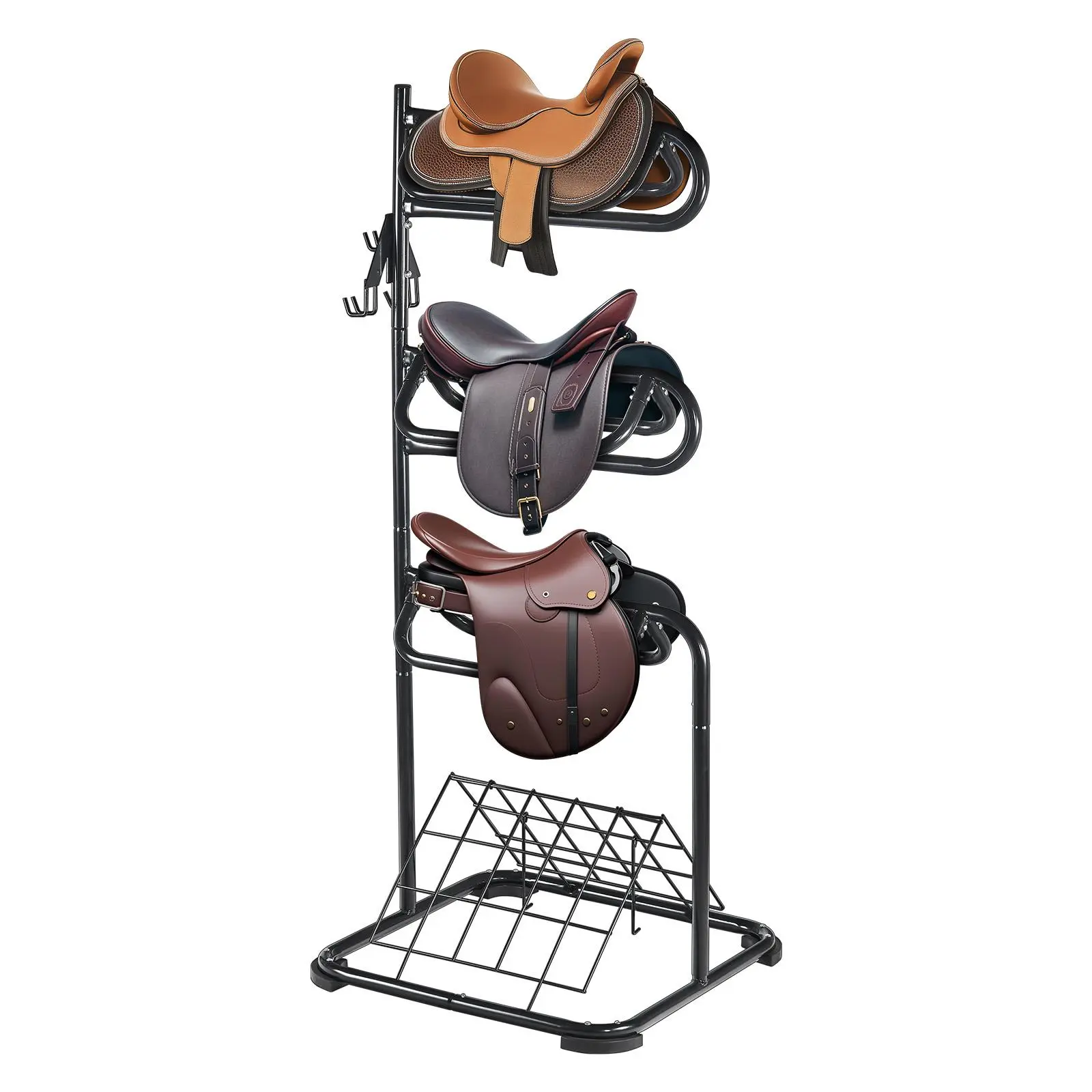 【Summerfinds】VEVOR Freestanding Saddle Stand, 30 x 30 x 68.5 in, 3 Tiers Saddle Rack, Heavy Duty Saddle Blanket Holder with Removable & Rotating Tiers, English & Western Saddle Rack for Tack Room Organization
