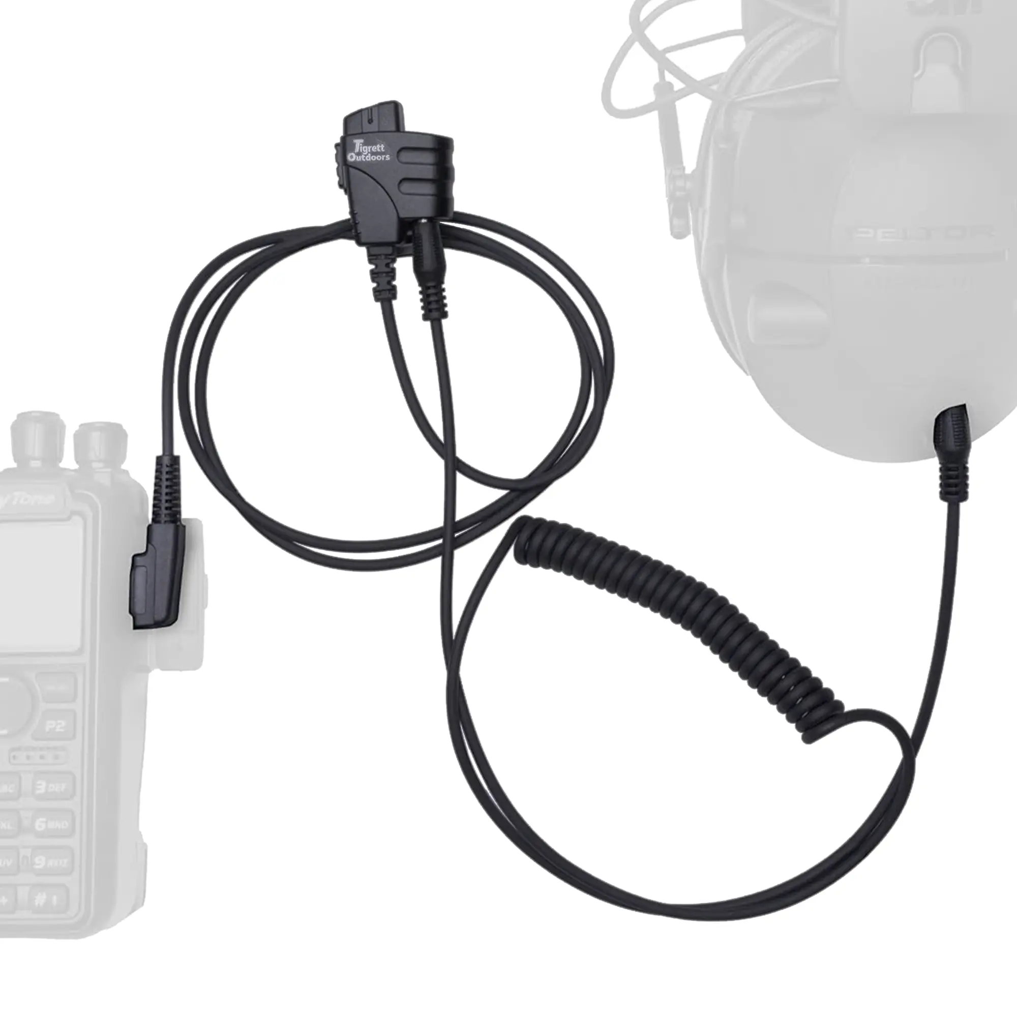 Tigrett Outdoors SMC PTT Cable w/ 3.5mm Audio Cable Adapter for Kenwood K1 Radios Including Baofeng UV5R - PTT for Electronic Earmuffs - Hands-Free Radio Listening - Velcro Upgrade for Plate Carriers