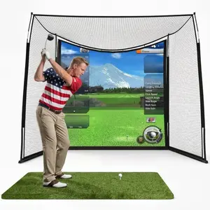 10ft Golf Hitting Net with Blank Simulator Screen, 10 x 8 x 5.7ft Golf Practice Net Frame Set, Iron Frame with Fiberglass Support Shafts, for Players of All Skill Levels