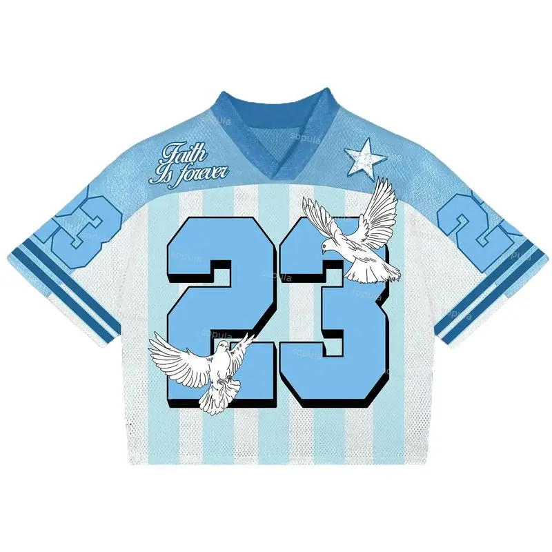 Cropped Mesh Football Jersey Rich Star Number 23 V-Neck Streetwear