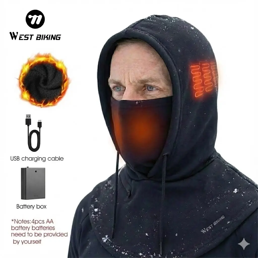 WEST BIKING New Electric Heating Washable Breathable Face Mask High Quality Custom Balaclava Skimask Winter Breathable Balaclava Hat