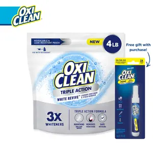 OxiClean Triple Action White Revive Laundry Whitener and Stain Remover Powder, 4 lbs, Use with Detergent, Whitens and Brightens Clothes, Removes Tough Stains, Color Safe, Chlorine Free