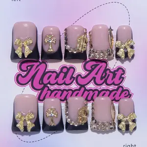 Delicatething Y2K Style Nail Set, Acrylic Nails, Nail Art Diy, Nail Art Supplies, Handmade Press On Duckbill Shape Nails, Bow, French Design, Perfect Gift for Women