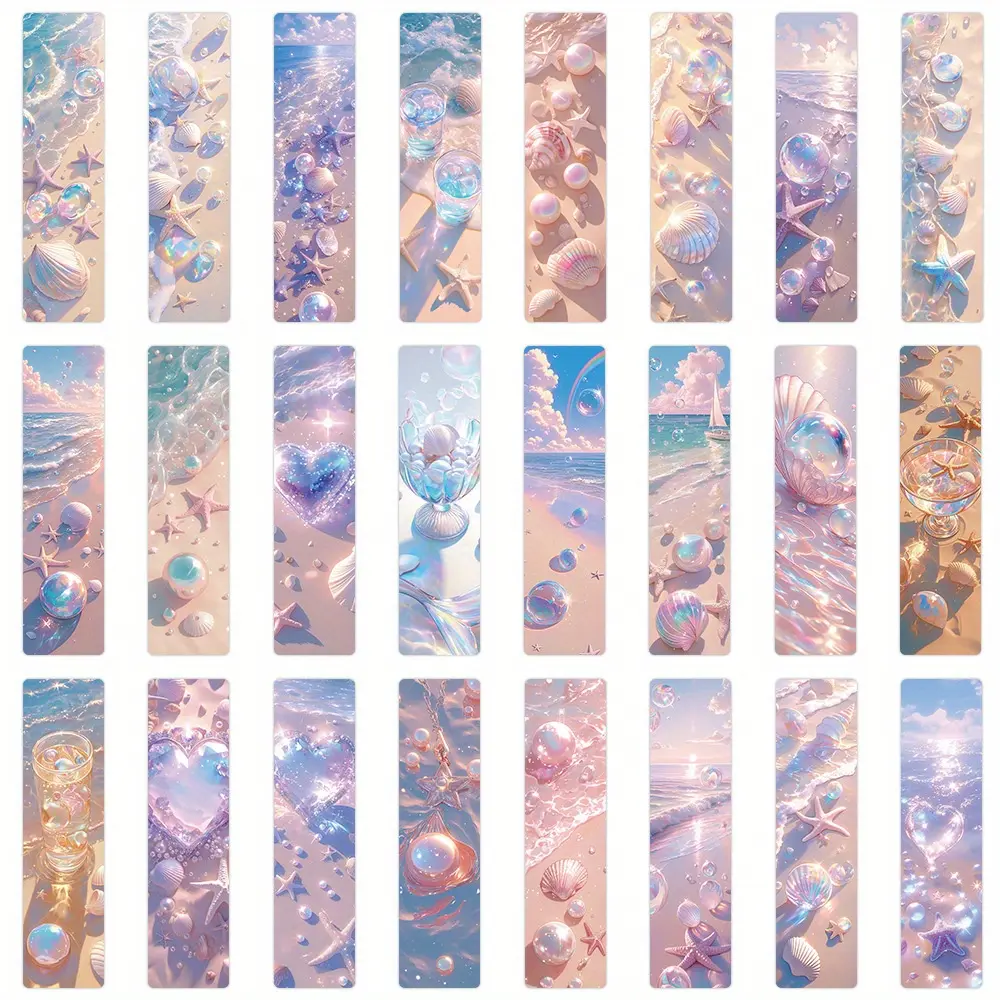 24pcs Artistic Handheld Original Romantic Beach Non Repetitive Series Simple Handheld Artistic Creative Paper Bookmarks Small Cards Book Decoration Cards Reading Label Cards Decorative Labels