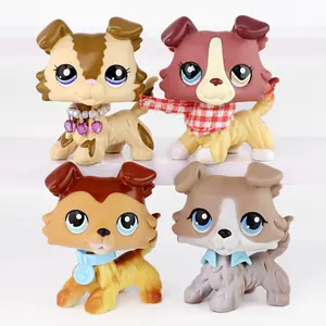 4PCS Cute Mini Collie Dog Figures Set - Pet Puppy Toys with Accessories (Necklace, Scarf, Collar) for Kids, Collectible Animal Toys & Party Favors