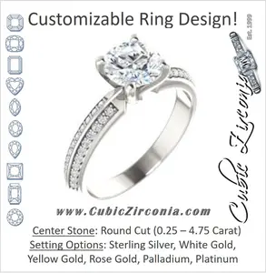 Cubic Zirconia Engagement Ring- The Layla (Customizable Round Cut Design with Segmented Double-Pavé Band)