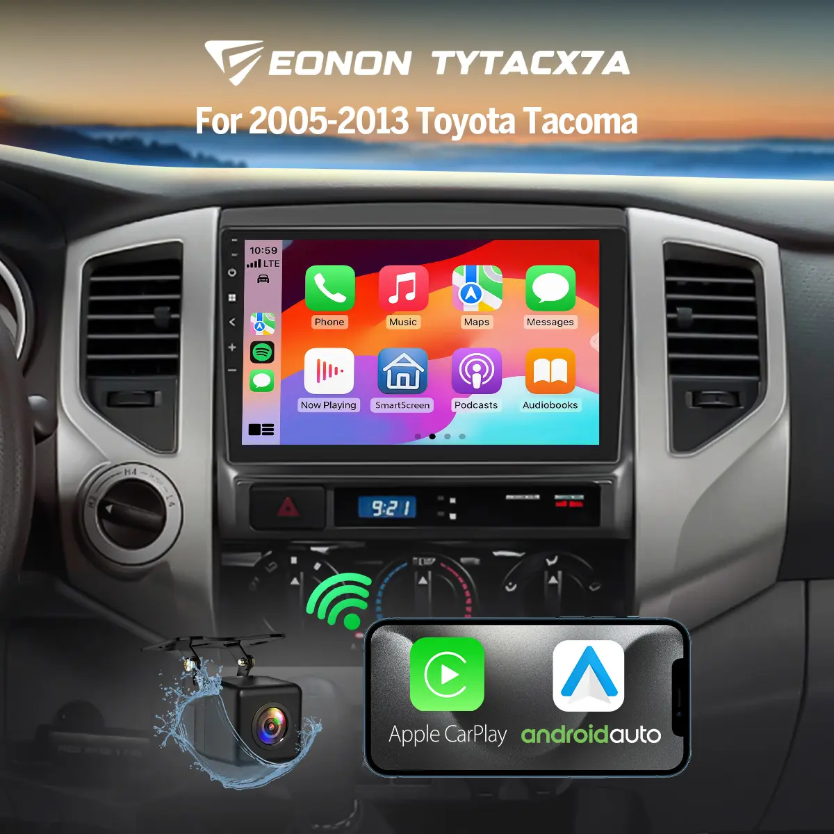 Eonon Car Stereo for Toyota Tacoma 2005-2013, 9" Android 14 Touchscreen Car Display Screen, 4GB RAM 64GB ROM, Wireless CarPlay & Wired CarPlay & Android Auto, Bluetooth GPS Wi-Fi Sub SWC Backup Camera, Keep OEM Plug & Play - TYTACX7A, Car Media Player, Ca