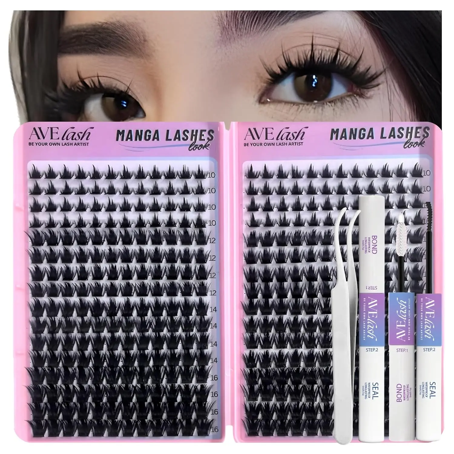 Manga Lash Clusters Kit California Sunset Fluffy Anime Natural 320 Pcs Cluster Eyelash Kit Wispy Fairy Eyelash Clusters Cosplay Individual Lash Extensions Kit CC Curve 10-16mm AVELASH Makeup Cosmetic