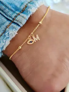 Initials Eye Design Anklet, Stainless Steel Jewelry for Party, Daily Clothing Decor, Trendy All-match & Exquisite Jewelry for Birthday Gift