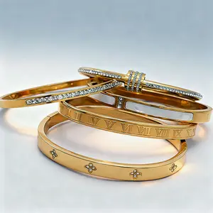 Elegant Stainless Steel Bracelet Set 5-Piece Fashion Classic Design with Floral Patterns All Season Wear No Choking Hazard Perfect for Daily Wear and Special Occasions