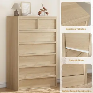Seven Drawer Polished Engineered Wood Dresser for Bedroom Living Room and Nursery with Large Storage and Anti Tipping Device