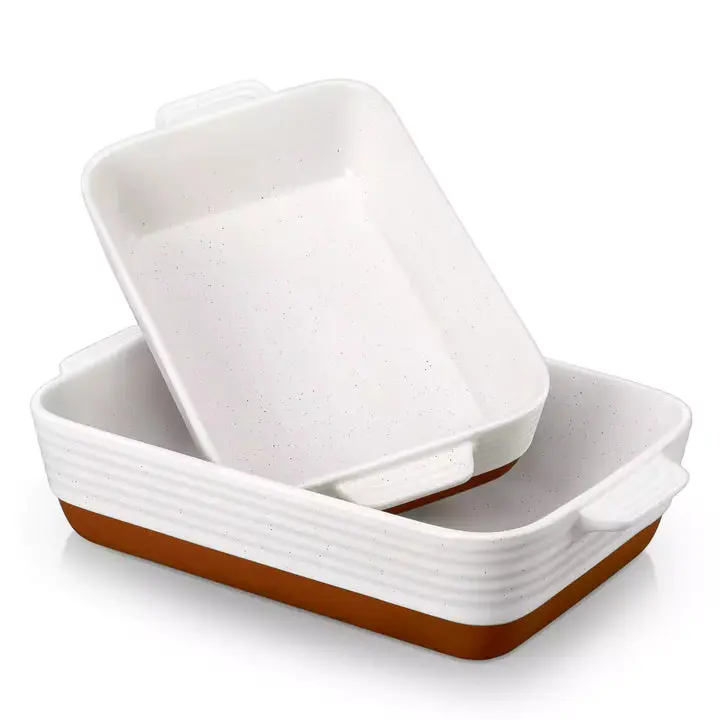 MALACASA TARA Ceramic Farmhouse Stoneware Baking Dish Set (2/4-Piece) - 2.8QT & 4QT Casserole Dishes with Speckled Ivory Finish, Natural Clay Base, Oven-Safe Bakeware for Casseroles & Family Meals