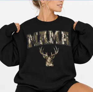 Women's Vintage Mama Deer Hunting Bottomland Camo Round Neck Sweatshirt - Camo Mom Tops Womenswear, Mother's Day Gifts