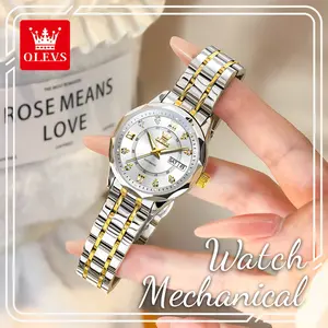 OLEVS 6727 Women's Automatic Mechanical Wristwatch, Fashionable Analog Watch, Affordable Luxury-Style Waterproof Luminous Day-Date Elegant Wristwatch, Ideal Gift for Her, Mechanical Wristwatches