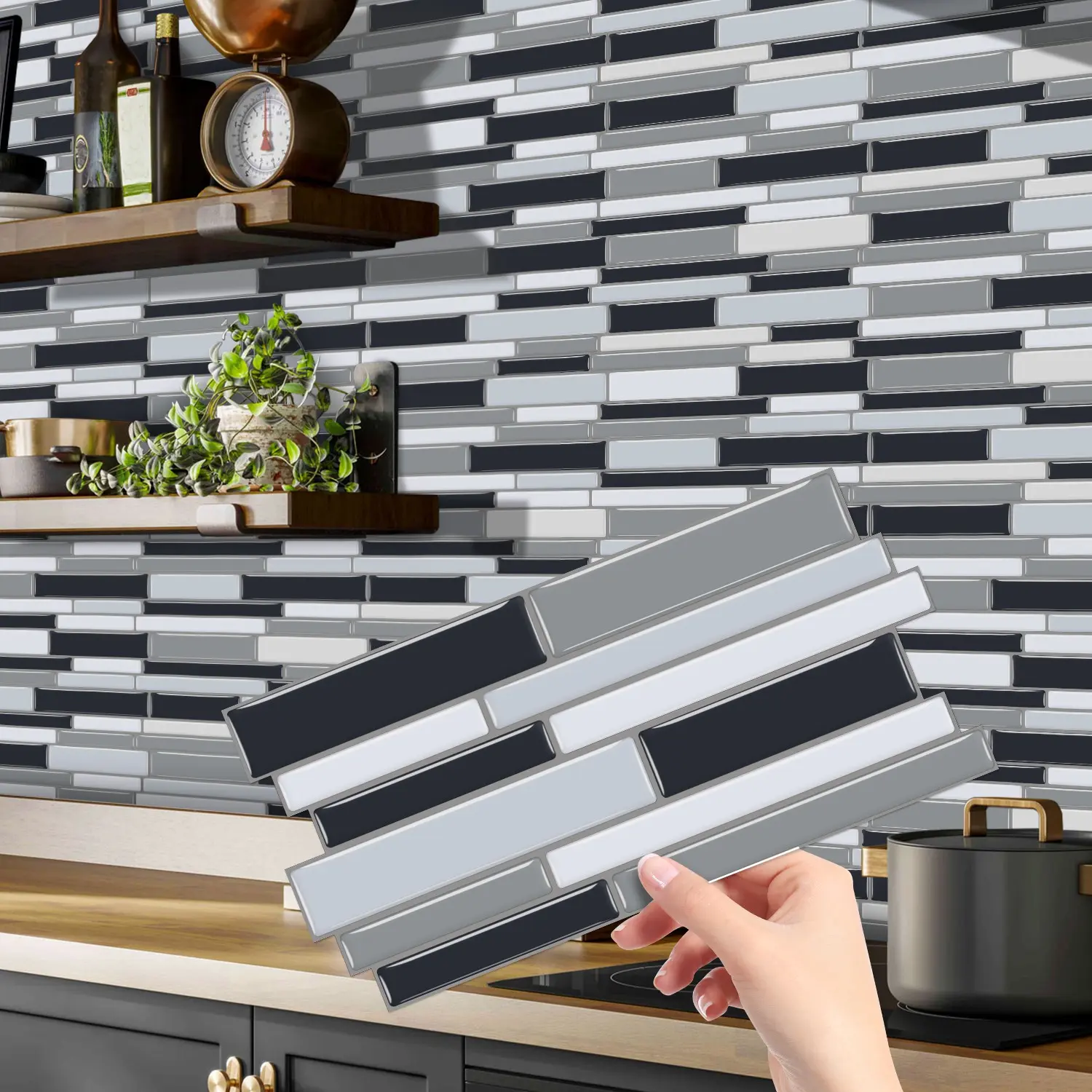 (12/24/48 pieces) Mosaic marble imitation crystal design, waterproof and oil-proof mosaic tiles, self-adhesive (peel and stick), easy to install, 12 cm X 24.6 cm, Marble Backsplash Kitchen Wallpaper Peel and Stick