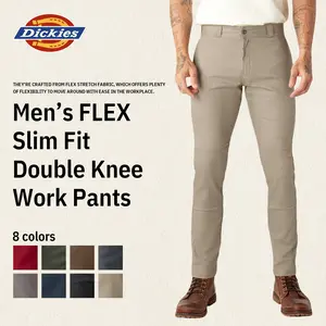 Dickies Men’s FLEX Skinny Fit Double Knee Work Pants, Wrinkle- & Stain-Resistant, Reinforced Knees, Breathable Comfort, Workwear-Inspired Casual Style