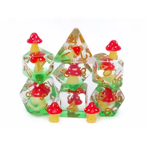 Mushroom Resin DnD Dice Set 7 Piece Fungus RPG Dice with 10 Vibrant Colors Enchanting Spotted Shroom Design for Dungeons and Dragons Game