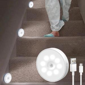 motion-sensor night light, 3/6 counts 8-led 3 modes night light, usb rechargeable sticky magnetic night light for cabinet, cabinet, stair, bedroom, lights bedroom, lighting, home, safety