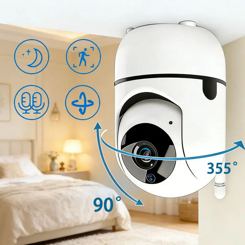 Indoor Safety Camera,Smart PTZ Gimbal WiFi Cam 355°Angle Control,Stable 2.4GHz Connection,Human Recognition Night Vision,Cloud Storage Reliable Guard For Office&Room Security, Wifi Surveillance Camera, Security Camera System, Wifi Cameras