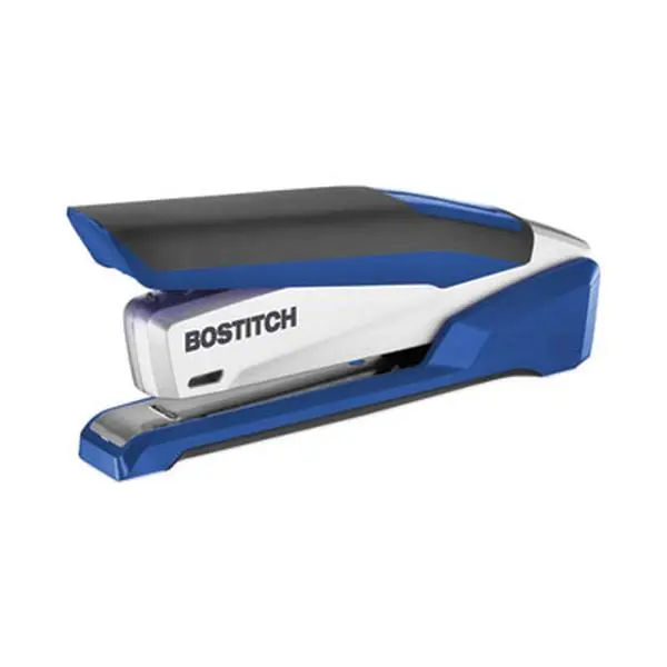 Accentra Prodigy Spring-Loaded Manual Stapler - Patented Stapling Technology, Power-Assist, Full Strip, 25-Sheet Capacity, Ergonomic Styling, Non-Slip Rubberized Base, Blue/Silver Office Stationery Supplies, Office Accessories, All-Metal