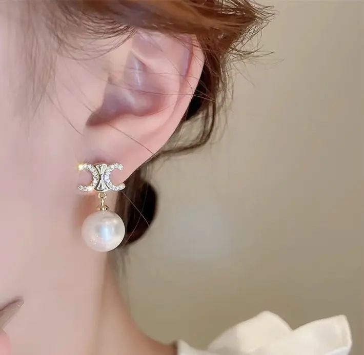 Women's Fashion Jewelry - Pearl & Rhinestone Decor Bow Design Dangle Earrings, Elegant Party Accessory, Gift Idea