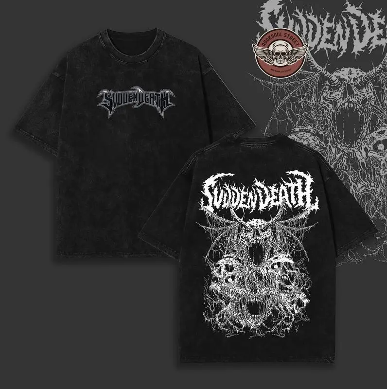 SVDDEN DEATH “Metal Reaper” 2-Sided Graphic Tee – Oversized Washed Heavyweight Cotton T-Shirt | Black Streetwear Unisex Top for Metal, Gaming & Anime Fans | Casual Crewneck Shirt for Festival Fits, Edgy Looks, and Dark Graphic Tee Lovers