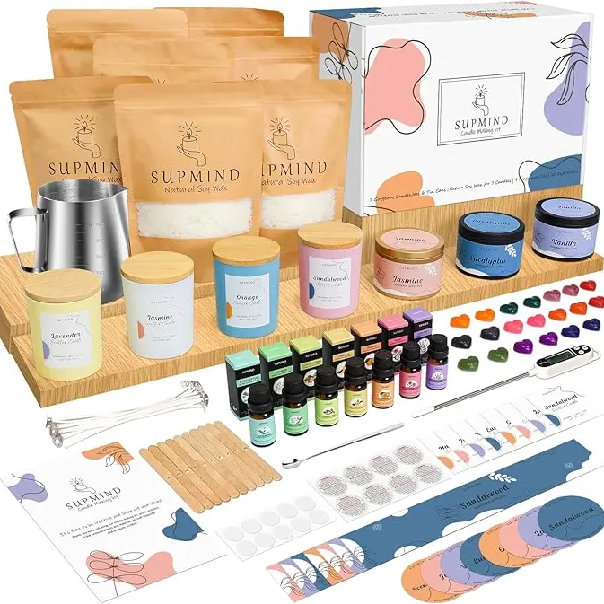 SUPMIND Candle Making Kit for Adults Beginners, DIY Candle Making Supplies for Adults Including Soy Wax, 7oz Jars & Tins, 7 Pleasant Scents, Color Dyes & More-kit para hacer velas
