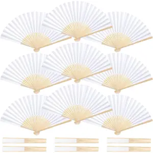 15 Pcs White Paper Fans Bulk, 8.3 Inch Foldable Handheld Folding Fans for Wedding Guests Bridal & Baby Shower Favors Party Decorations