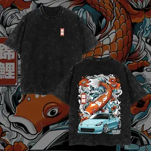 Nissan 350Z - ''Koi Fish'' Washed T-Shirt Clothes Cotton, art graphic anime style, Gift for men, dad, boyfriends, car fan