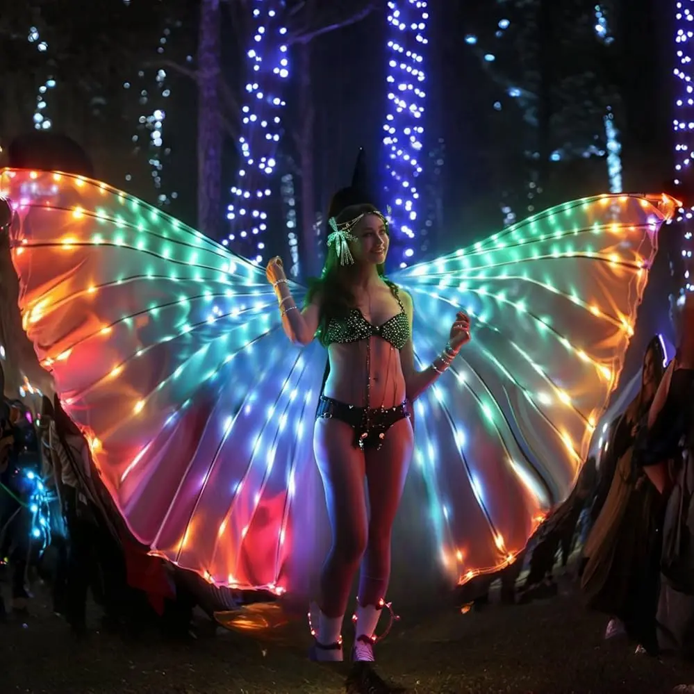 SHINYOU Women's Light-Up Isis Batwing Costume Accessories, Free Size, 40 Smart Colors, Waterproof 360° Spread, Bluetooth Sync, Polyester Fabric with LED Strips, Sticks, Hand Wash, for Halloween Party, Rave Costumes