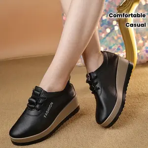 Women's Platform Shoes for Spring And Autumn 2025, New Style, Height-Increasing, Casual, Soft-Soled, Korean Version, Mom's Shoes, Wedge Sneakers, Women's Shoe, Comfortable And Elegant Women's Shoe, Women's Oxford Shoe Beige Closed Footwear