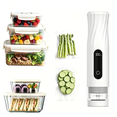 FoYanTun Wireless Vacuum Food Sealer Machine, 6X Longer Freshness, Cut Waste & Save Money, Visual Tank, Portable Handheld Kit with Vacuum Containers & Reusable Bags, Meal Prep & Kitchen Use