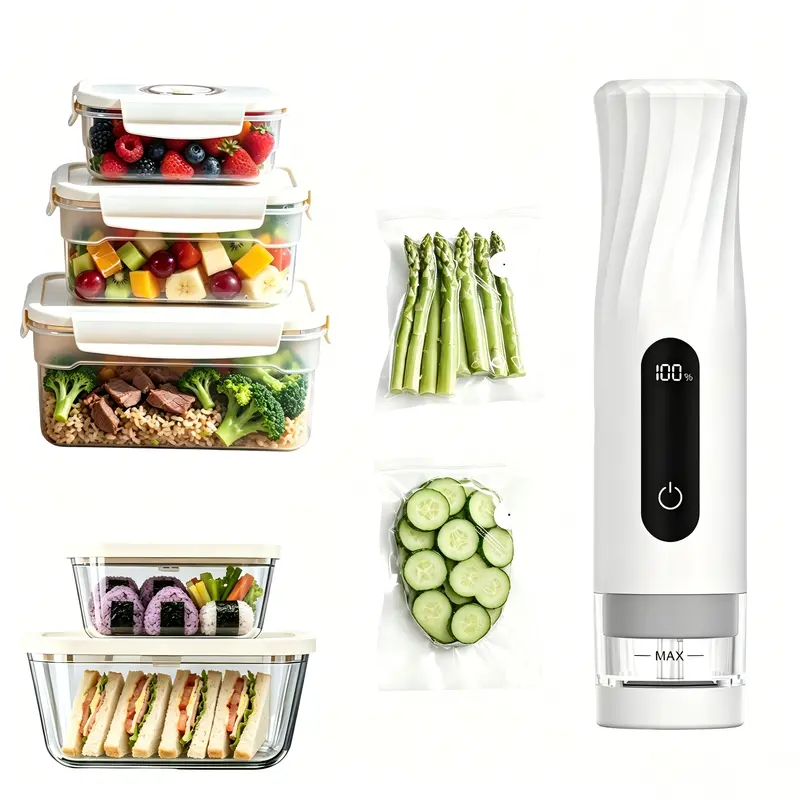 FoYanTun Wireless Vacuum Food Sealer Machine, 6X Longer Freshness, Cut Waste & Save Money, Visual Tank, Portable Handheld Kit with Vacuum Containers & Reusable Bags, Meal Prep & Kitchen Use