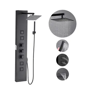 Shower Panel Tower System In Stainless Steel, Wall Mounted Column Shower With Rainfall Head And Body Massage Jets, Four Mode Adjustable Shower Panel, Waterfall Feature, High Pressure Flow, Easy Install For Modern Bathrooms