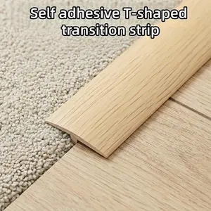 Self-Adhesive PVC Transition Strip, 2m Floor Gap Sealer, T-Type Threshold Edge Band, Easy Installation, Wood Grain Texture, Hardwood & Laminate Flooring