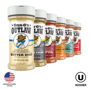 Dan-O's Outlaw 6 Bottle Combo - Butter Dust, Butter Steak, Blackened Bloody Mary, Sweet & Tangy BBQ, Sweet Caribbean, and Spicy BBQ - America's Most Wanted Seasoning for Grilling, Seafood, Cocktails and More