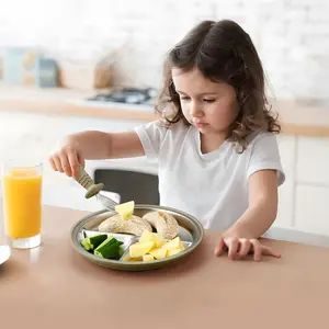 Suction cup anti-tipping - Children's stainless steel lunch plate, divided lunch plate, with suction cup to prevent tipping - removable silicone sleeve, dishwasher and microwave safe, easy to clean.