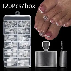 120 Pcs/box Fake Toe Nail Tips Frosted Half Cover Toenails For Pedicure Square Press On Toenails For Women Nail Salons DIY, Diy Nail Art, Nail Art Design