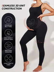 Maternity Bodysuit Jumpsuit Over Belly, Seamless Pregnancy Support Leggings with Built-in Belly Panel & Stretch Fabric, Full-Length One-Piece Shapewear for Women, Pregnancy Clothes, Prenatal Maternity Clothing