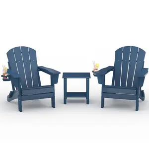 Folding Adirondack Chair HDPE Weather Resistant Fire Pit Seating Heavy Duty 380lbs Capacity Faux Wood Patio Chair For Backyard Garden Deck And Lawn Furniture Black Gray Finish