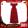 Women's Retro Renaissance Medieval Irish Smocked Waist Short-Sleeve Stretchy Soft Lady Garment - Spandex, Pleated, Flared Slip Under Dress, Everyday-Casual, Gothic Halloween Costume, Party Outfit (6531-D1) with Cute Accessories