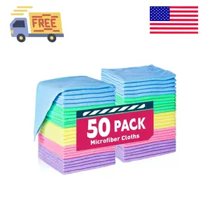 50 Pack, Microfiber Towels Bulk, Towels for Cars & Home, Cleaning Rags 5 Colors Assorted (12x12 inches)