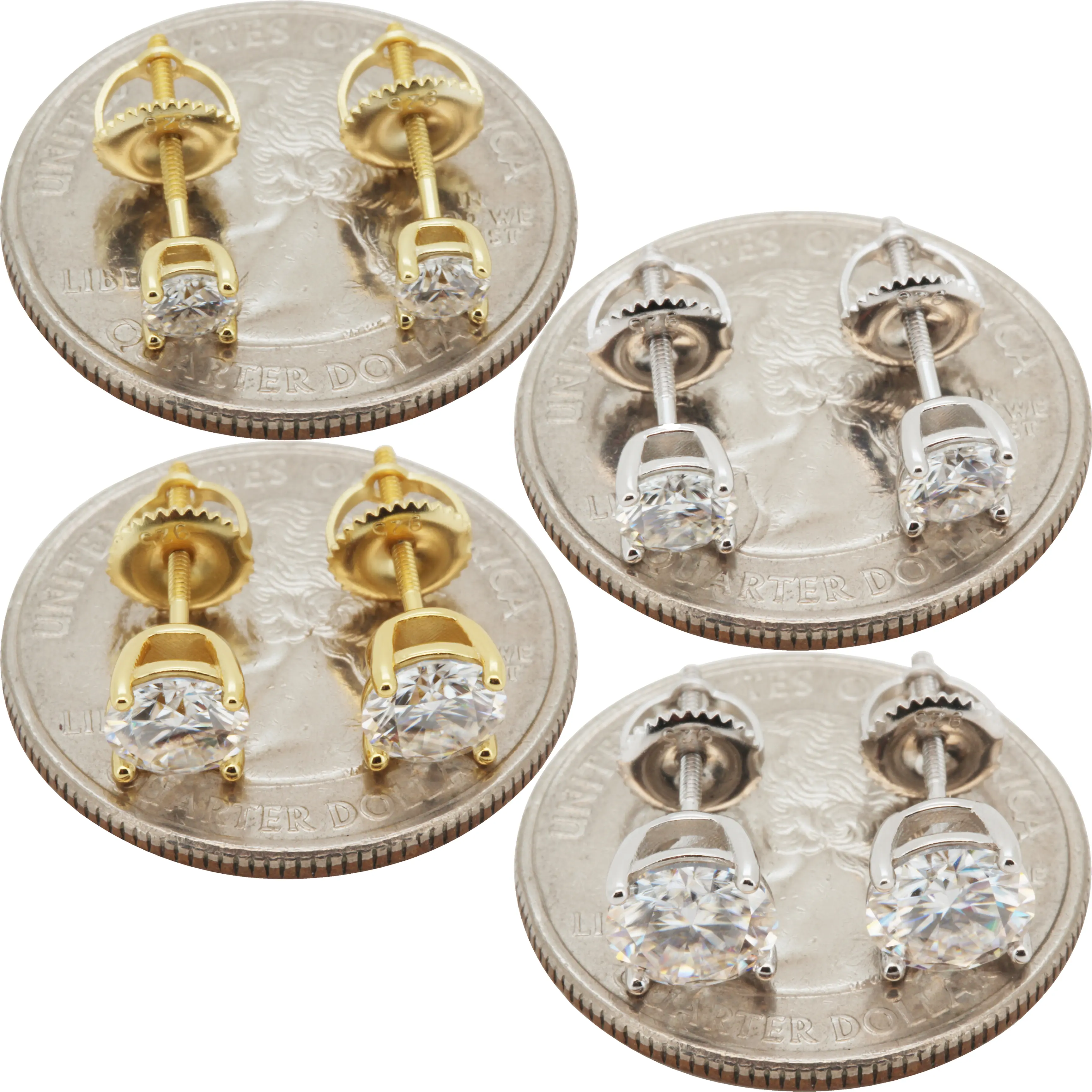 Moissanite 925 Sterling Silver 14k Gold Vermeil 0.6-6ctw 4-9mm Solitaire Screw Back Stud Earrings
